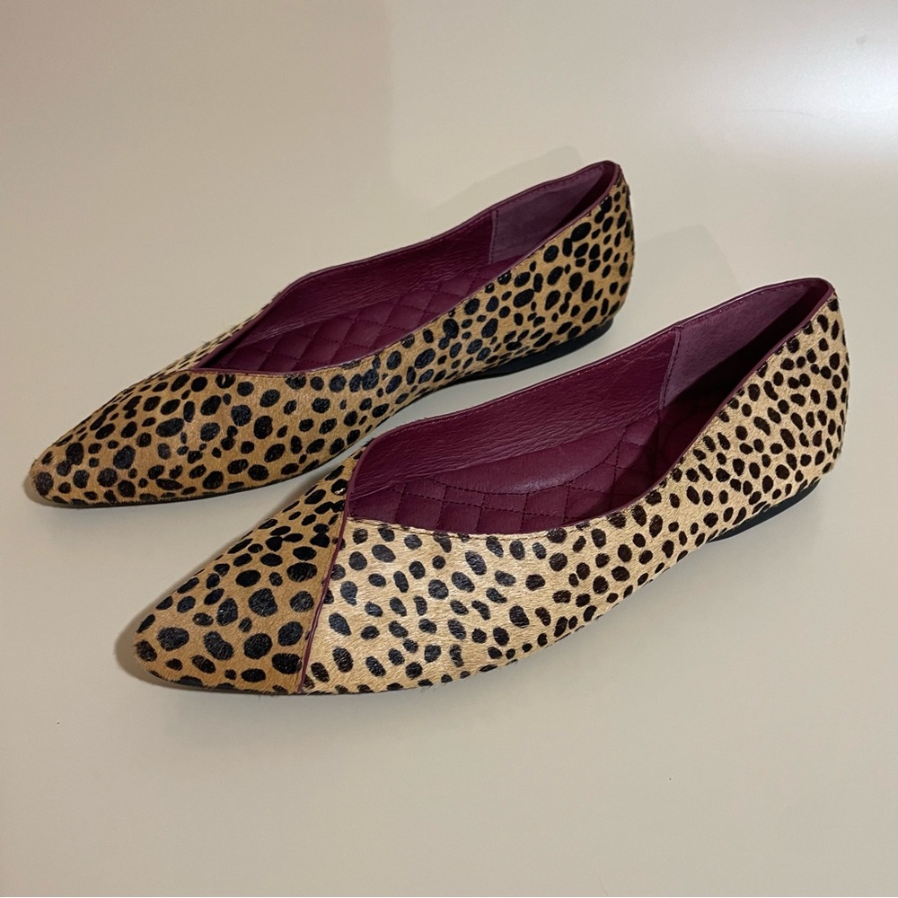 Birdies Leopard-Print Pointed Flats with Burgundy Lining